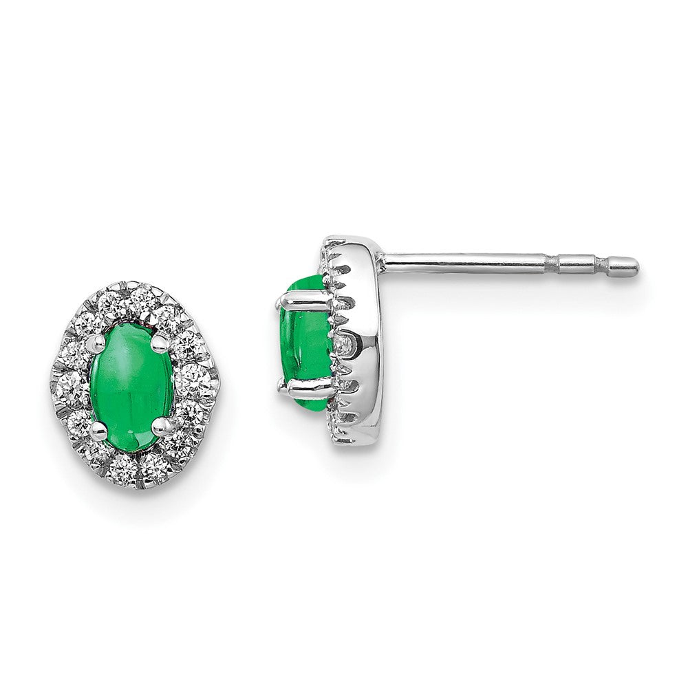 14k White Gold Diamond and Cabochon Emerald Earrings