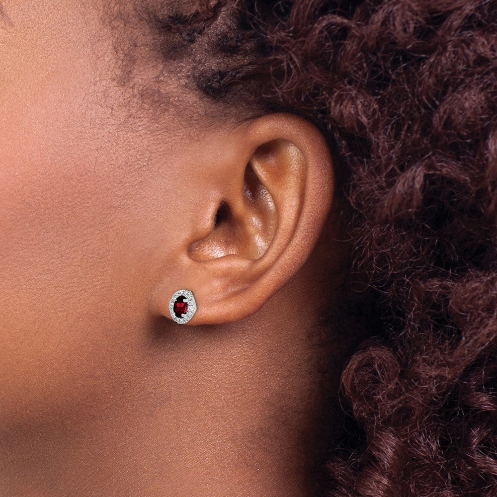 14k White Gold Diamond and Cabochon Garnet Earrings