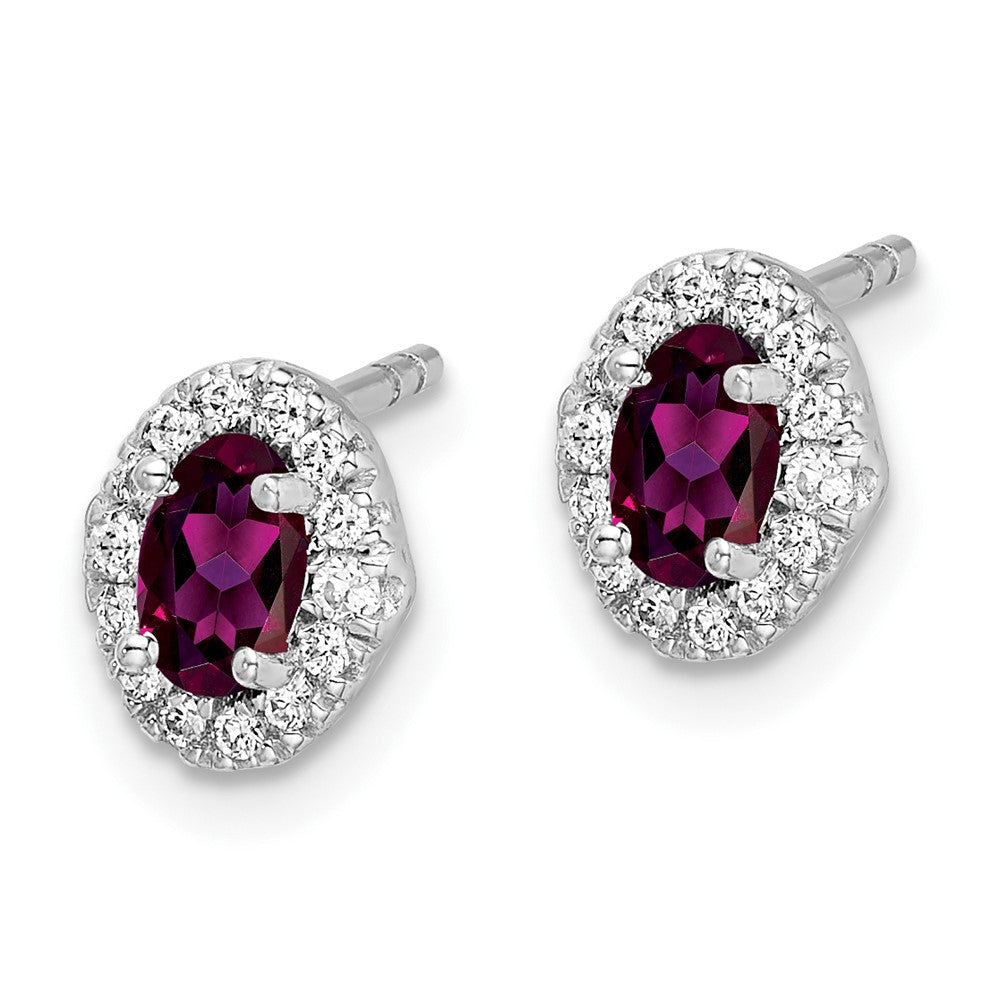 14k White Gold Diamond and Cabochon Rhodolite Garnet Earrings