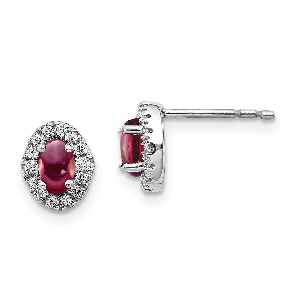 14k White Gold Diamond and Cabochon Rhodolite Garnet Earrings