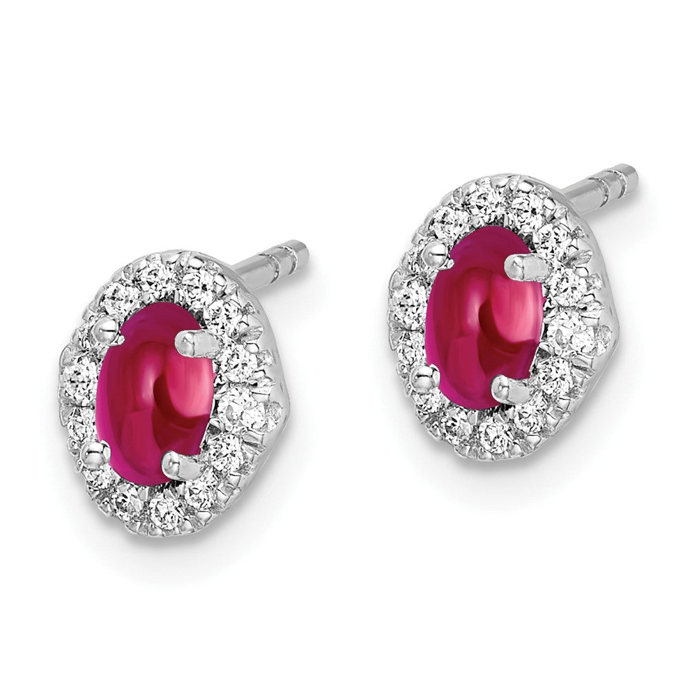 14k White Gold Diamond and Cabochon Ruby Earrings