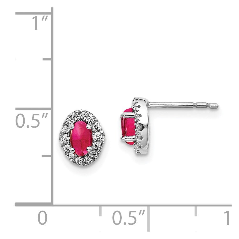 14k White Gold Diamond and Cabochon Ruby Earrings