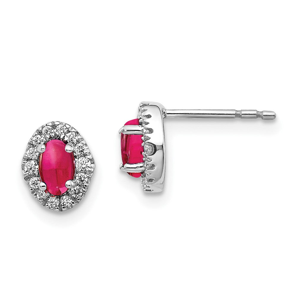 14k White Gold Diamond and Cabochon Ruby Earrings