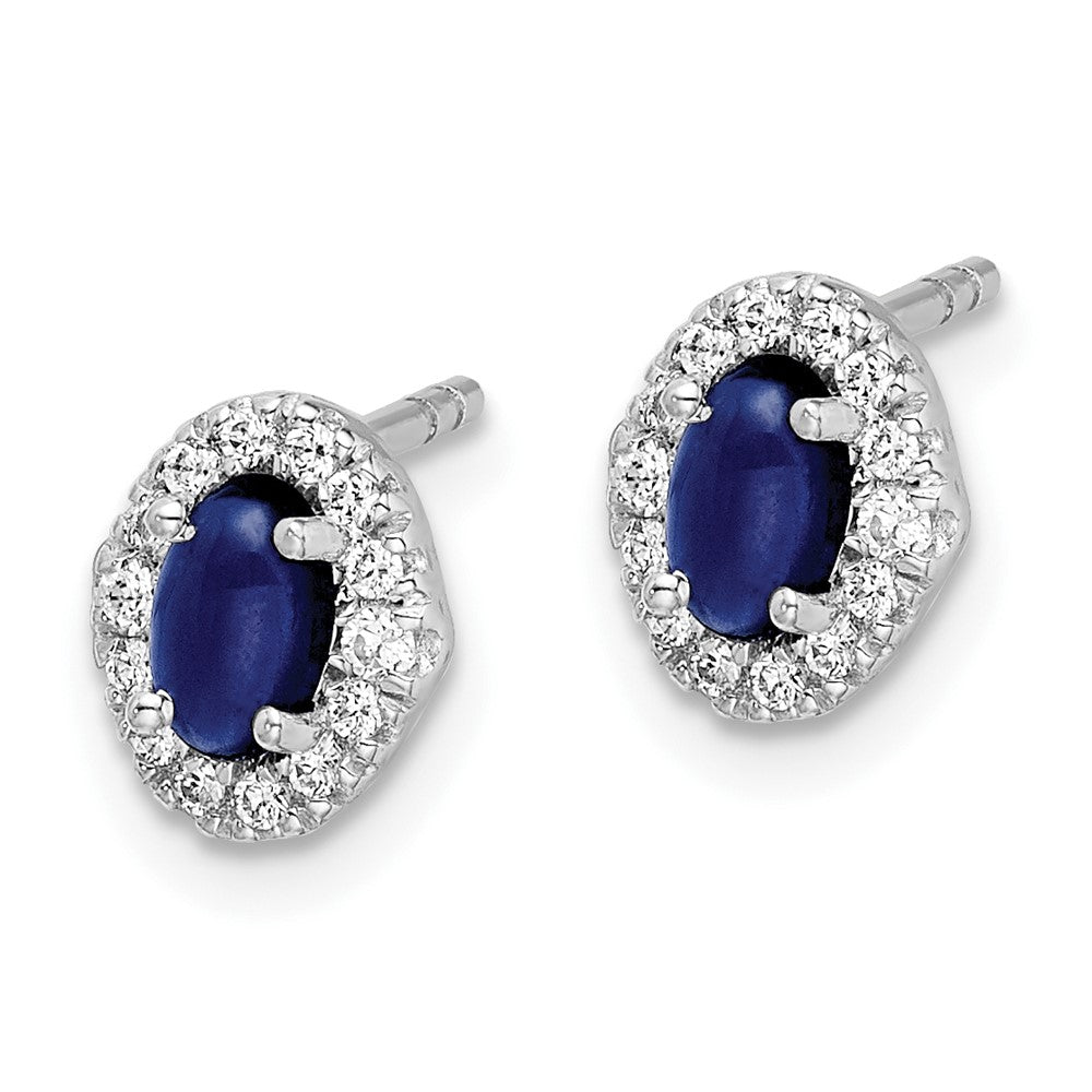 14k White Gold Diamond and Cabochon Sapphire Earrings