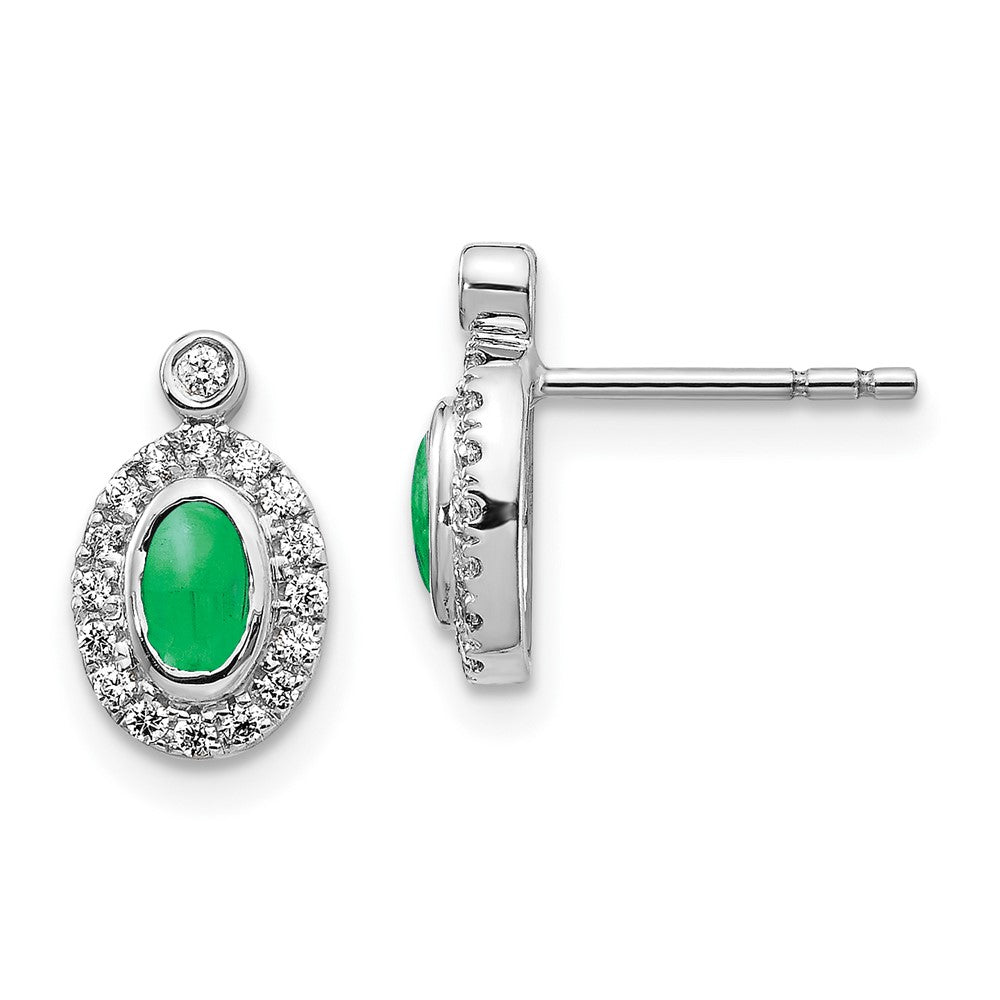 14k White Gold Diamond and Cabochon Emerald Earrings