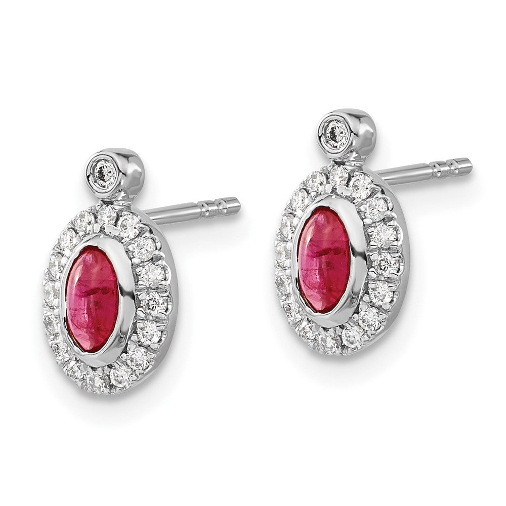 14k White Gold Diamond and Cabochon Ruby Earrings