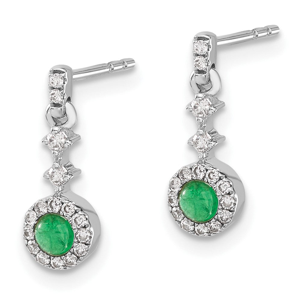 14k White Gold Diamond and Cabochon Emerald Earrings