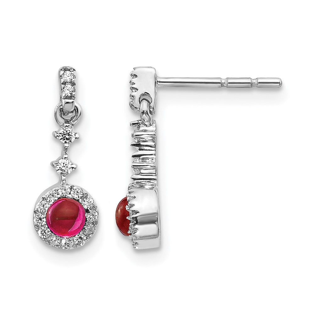14k White Gold Diamond and Cabochon Ruby Earrings