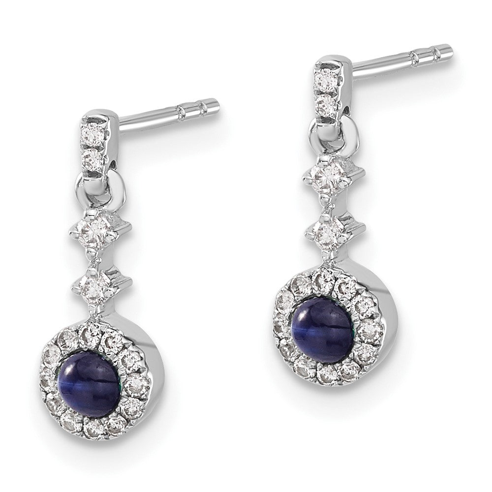 14k White Gold Diamond and Cabochon Sapphire Earrings