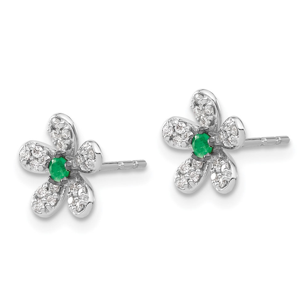 14k White Gold Diamond and Emerald Earrings