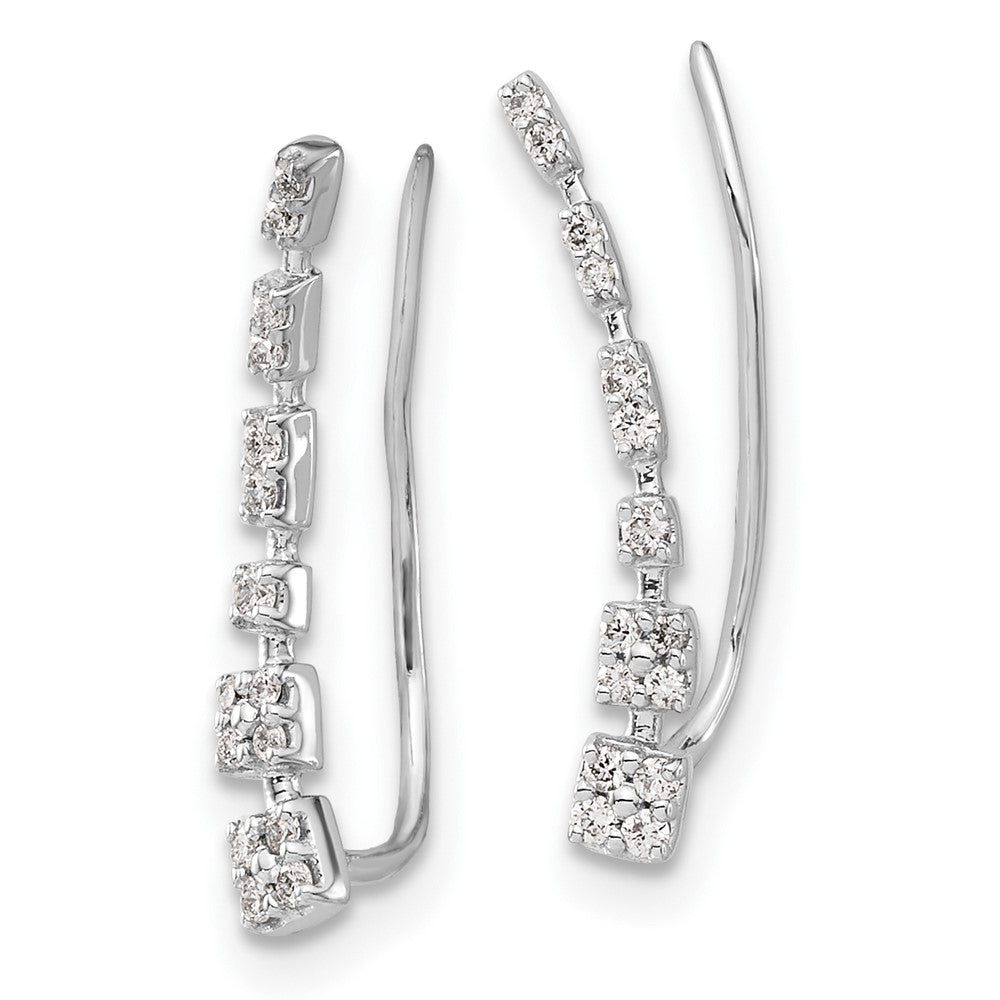 10k White Gold Diamond Graduated Ear Climber Earrings
