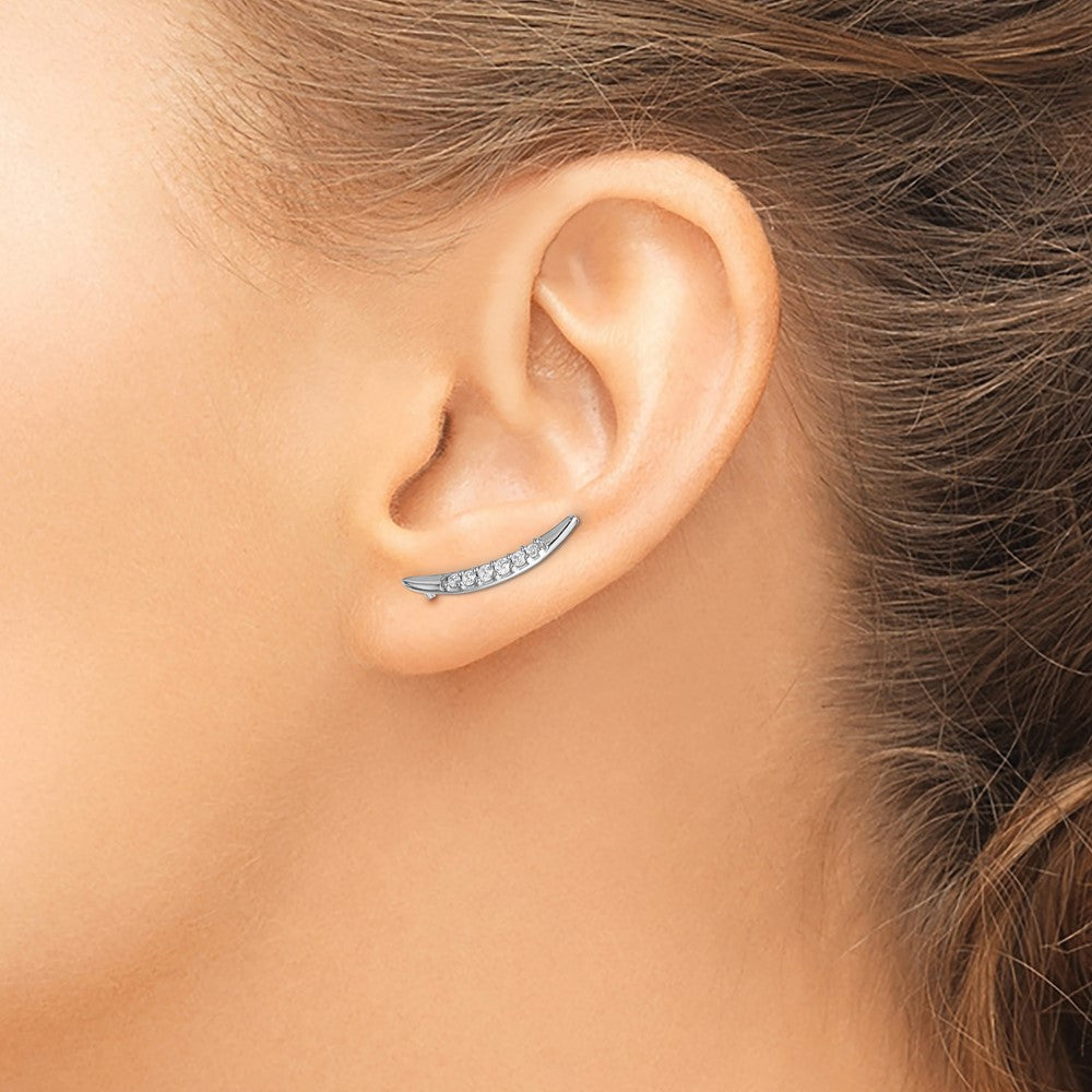 14k White Gold Diamond Ear Climber Earrings
