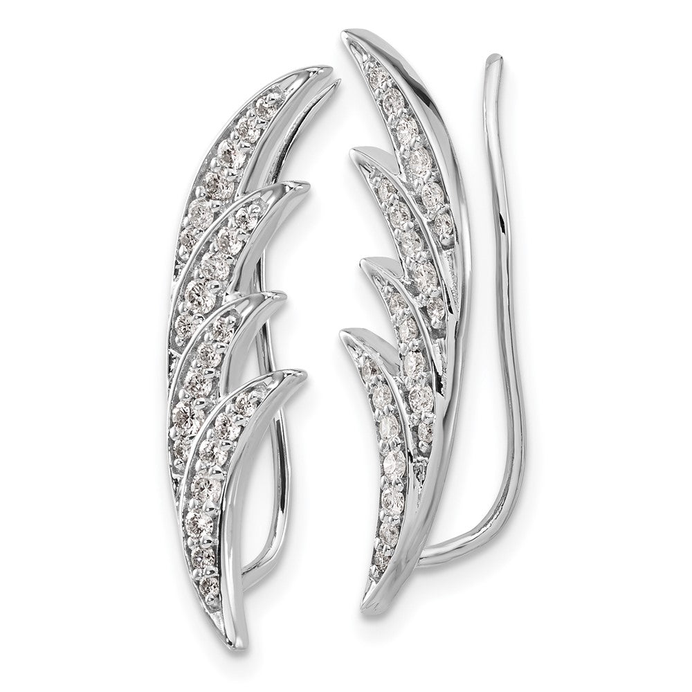 14k White Gold Diamond Ear Climber Earrings