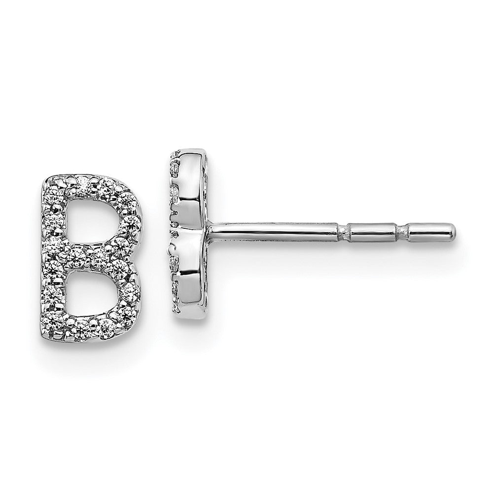 14k White Gold Diamond Initial B Earrings