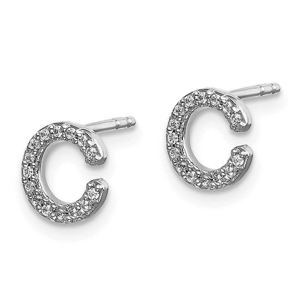 14k White Gold Diamond Initial C Earrings