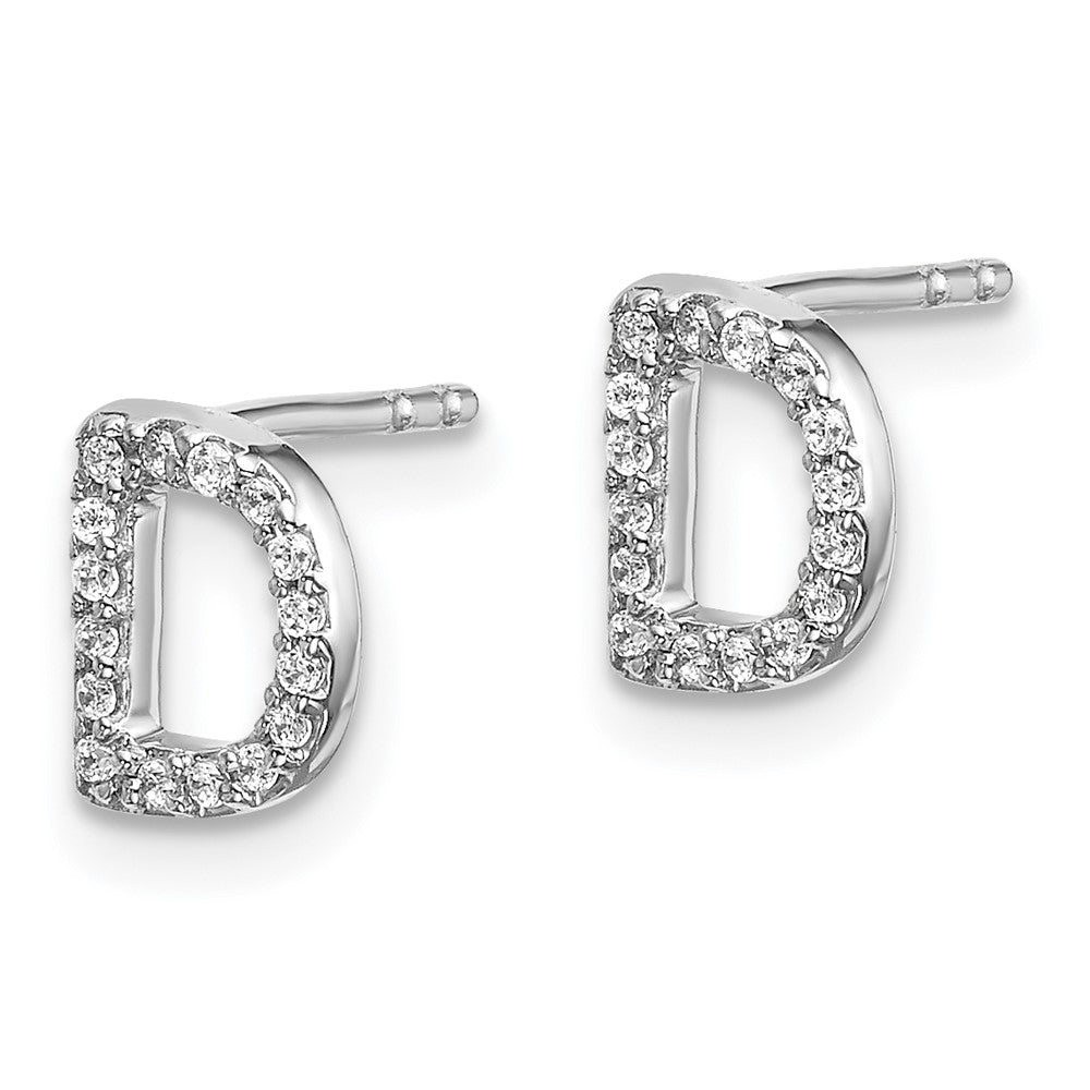 14k White Gold Diamond Initial D Earrings