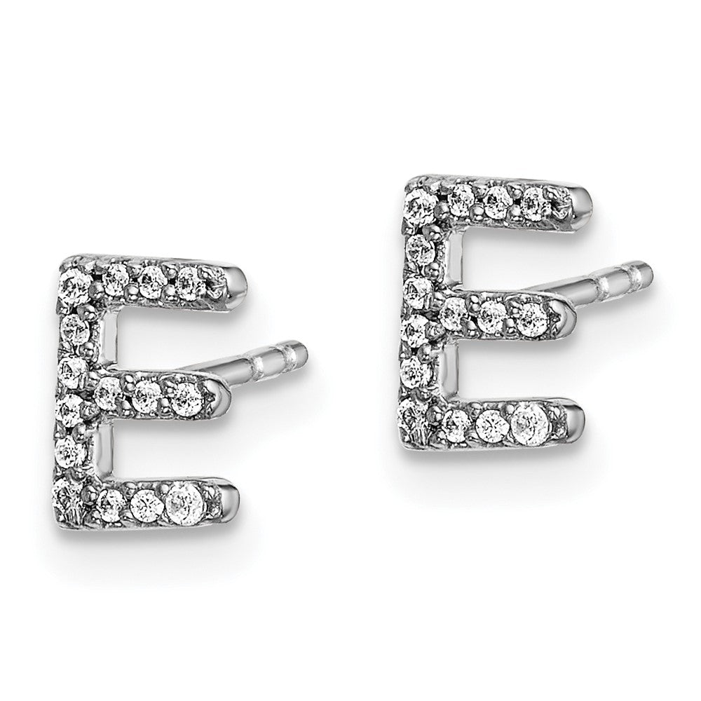 14k White Gold Diamond Initial E Earrings