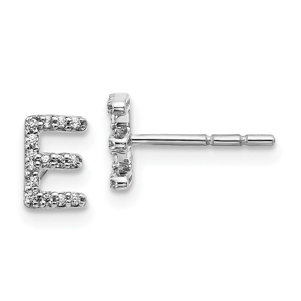14k White Gold Diamond Initial E Earrings