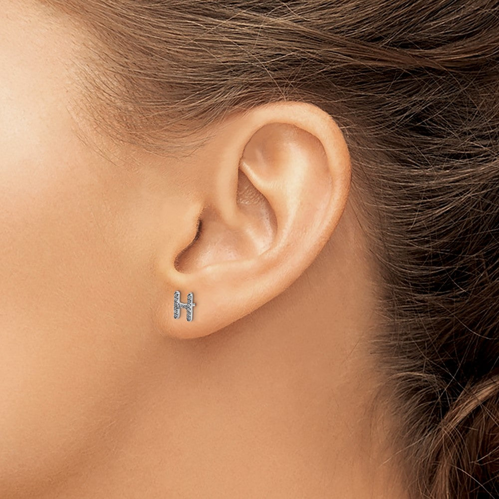 14k White Gold Diamond Initial H Earrings