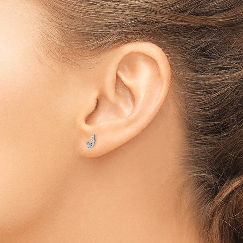 14k White Gold Diamond Initial J Earrings