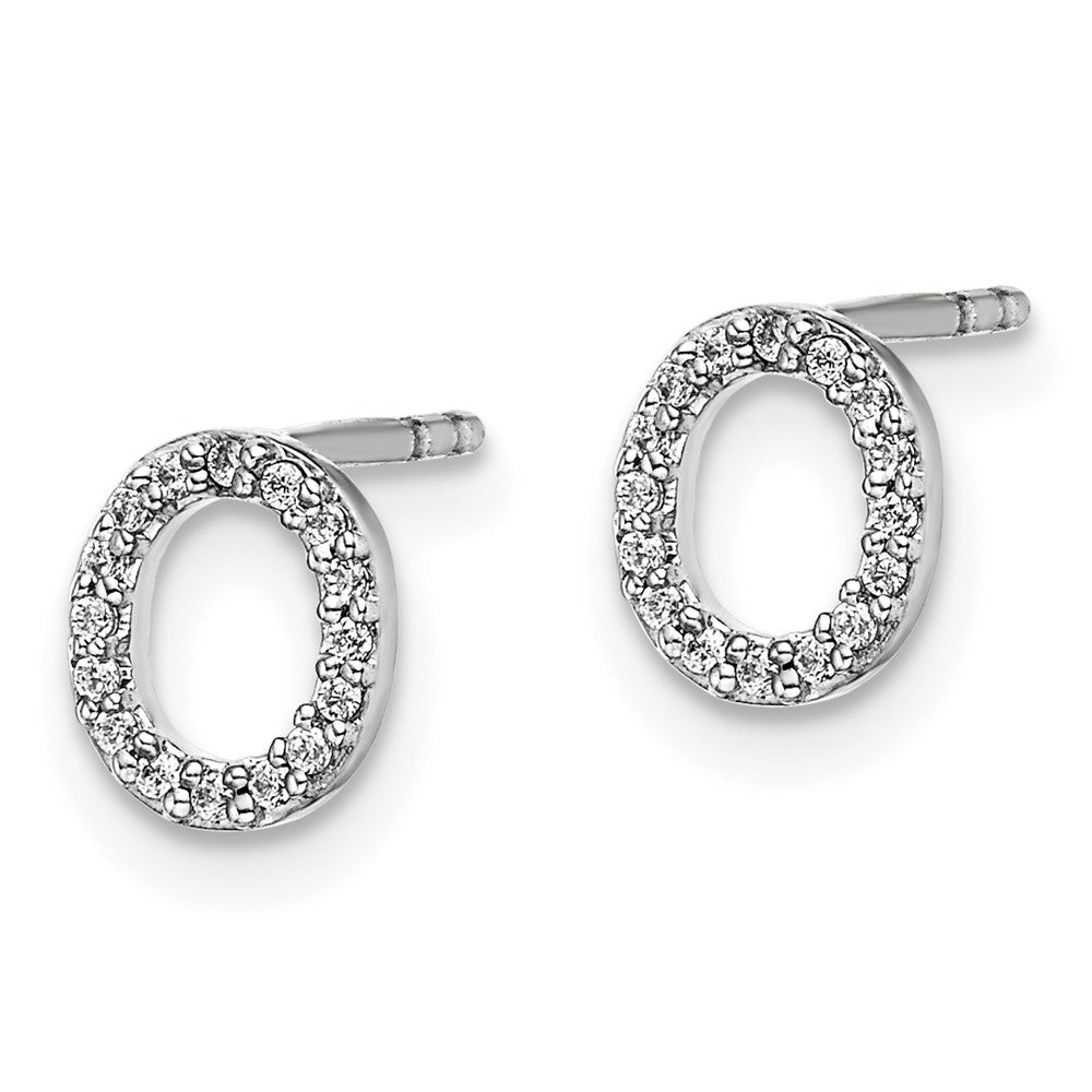 14k White Gold Diamond Initial O Earrings