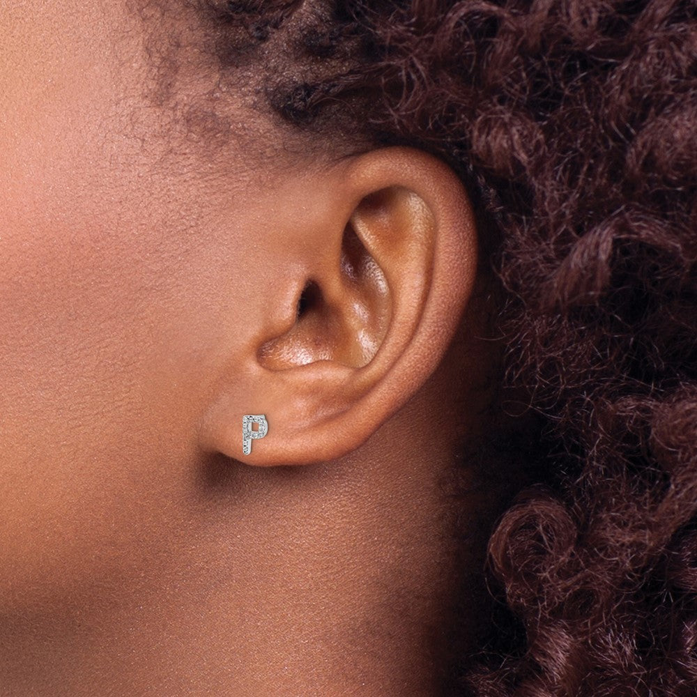 14k White Gold Diamond Initial P Earrings