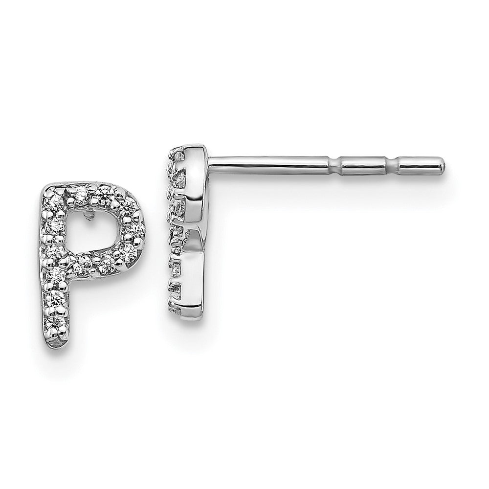 14k White Gold Diamond Initial P Earrings