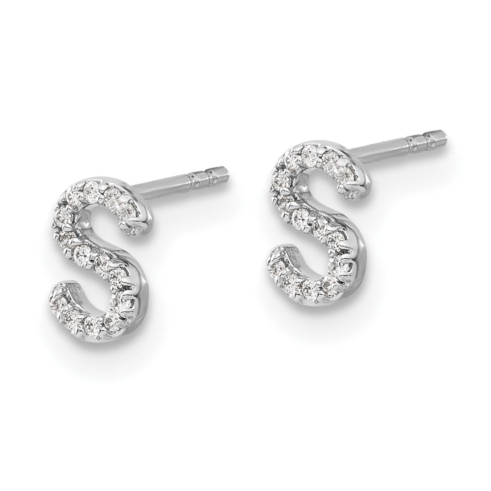 14k White Gold Diamond Initial S Earrings