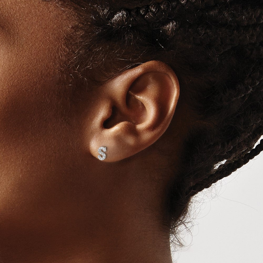 14k White Gold Diamond Initial S Earrings