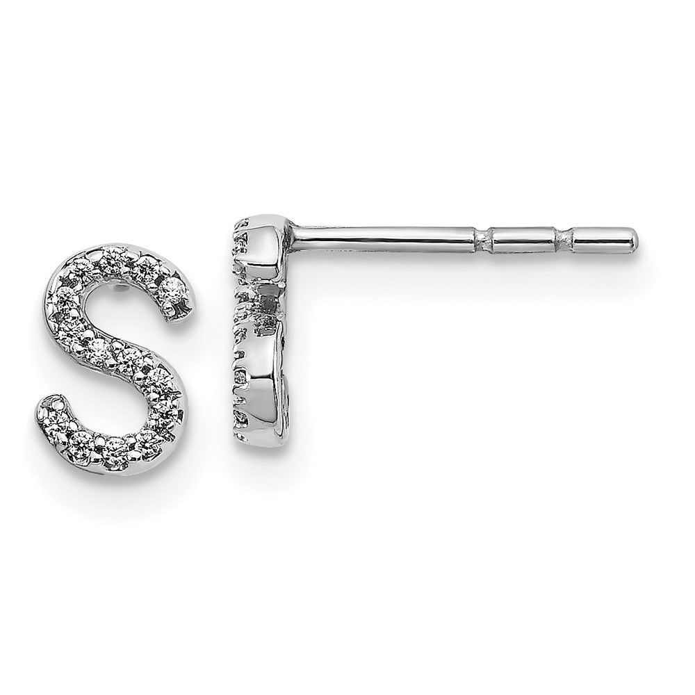 14k White Gold Diamond Initial S Earrings