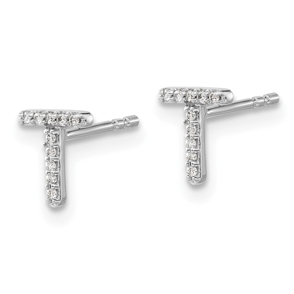 14k White Gold Diamond Initial T Earrings