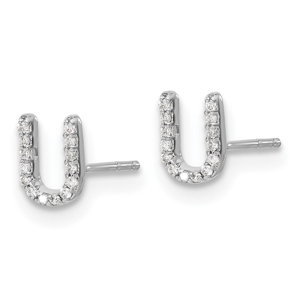14k White Gold Diamond Initial U Earrings