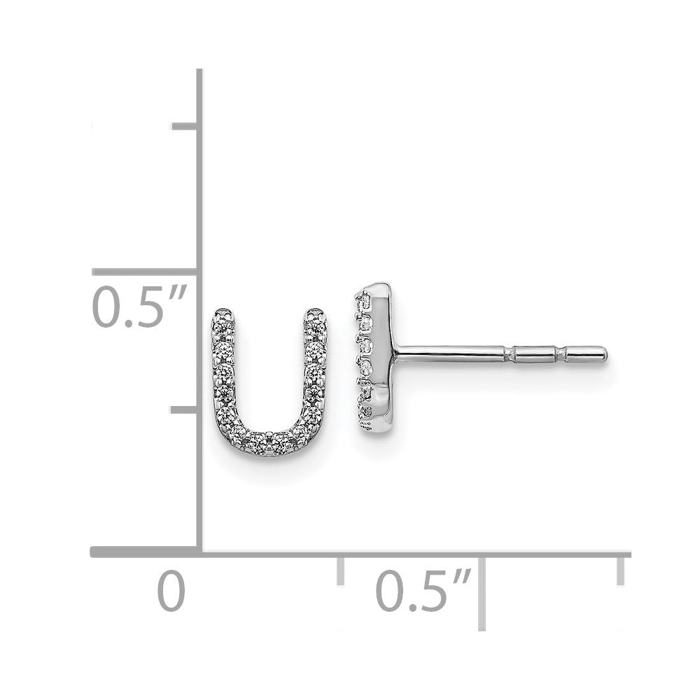 14k White Gold Diamond Initial U Earrings