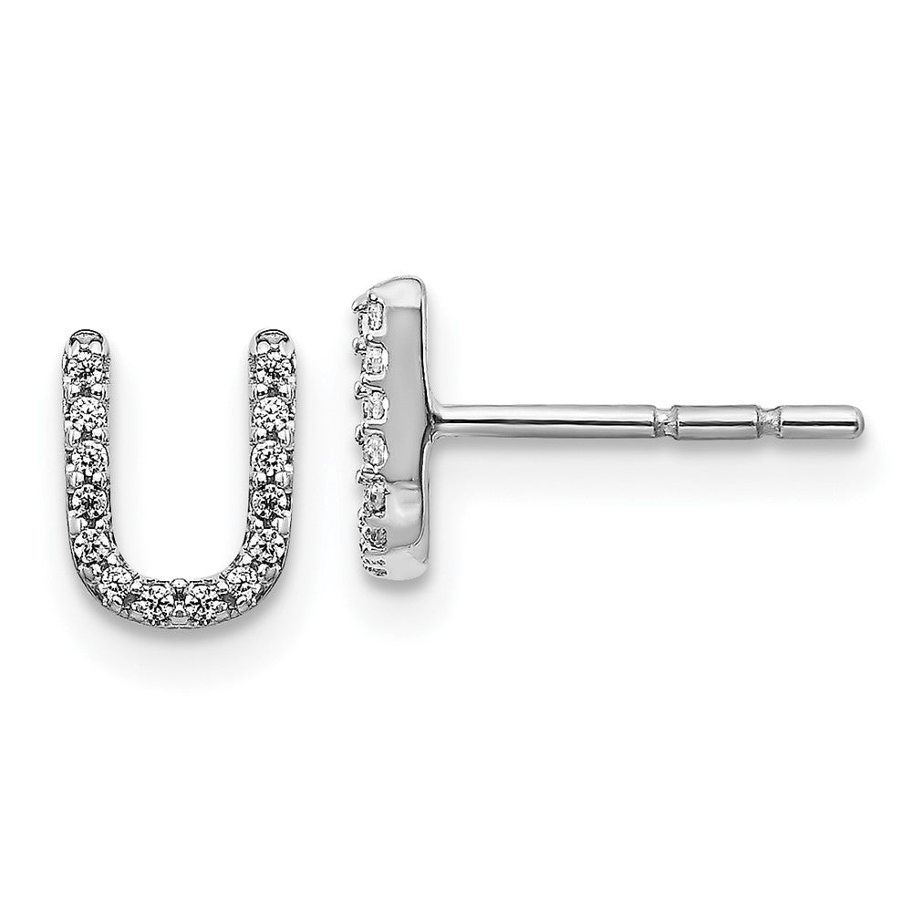 14k White Gold Diamond Initial U Earrings