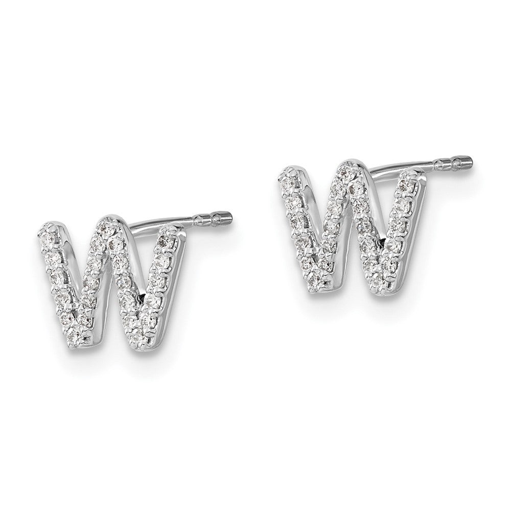 14k White Gold Diamond Initial W Earrings