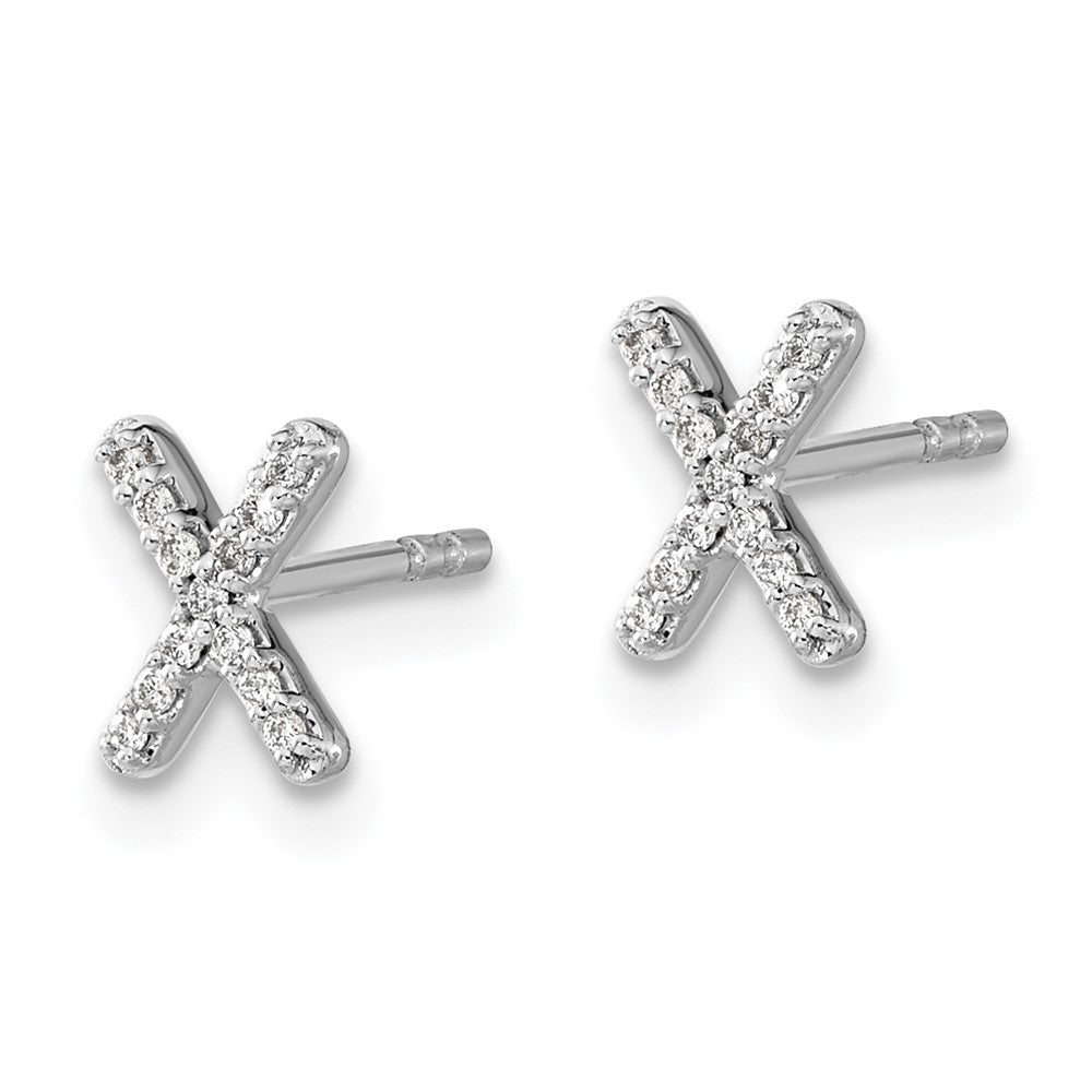 14k White Gold Diamond Initial X Earrings