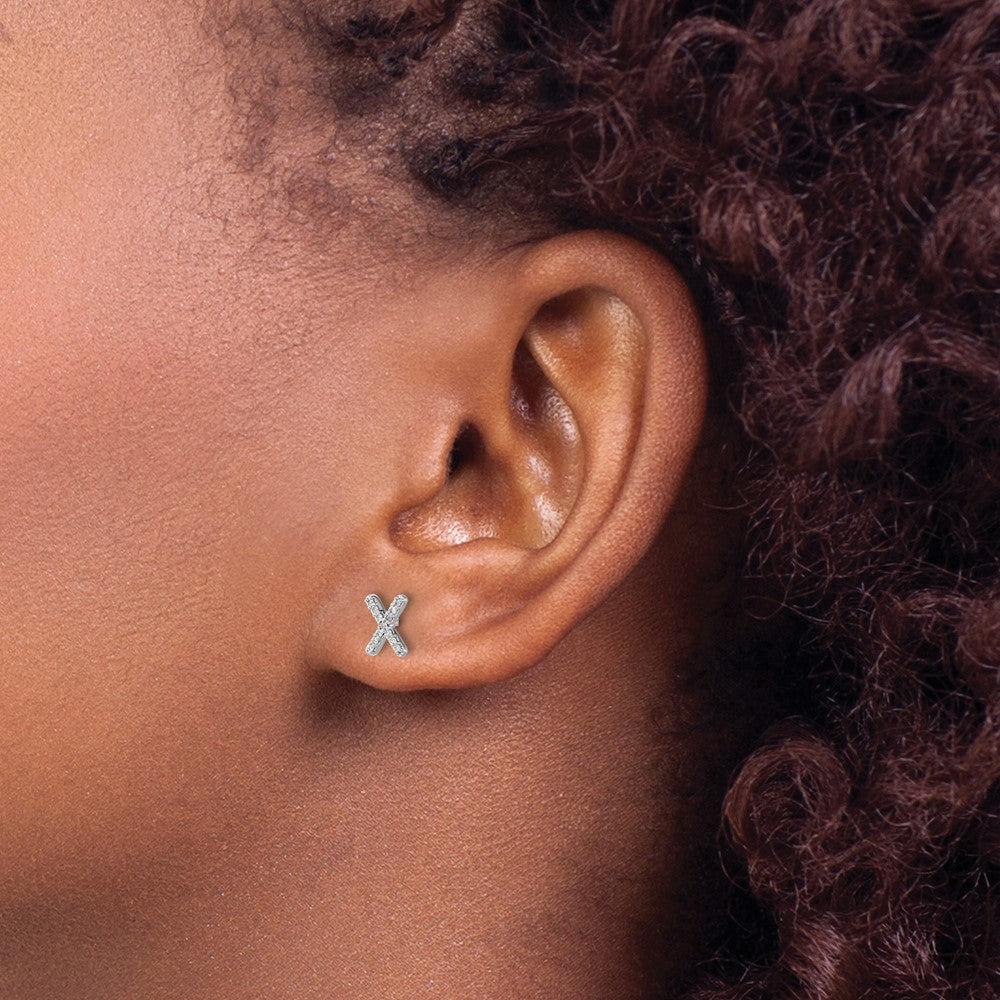 14k White Gold Diamond Initial X Earrings