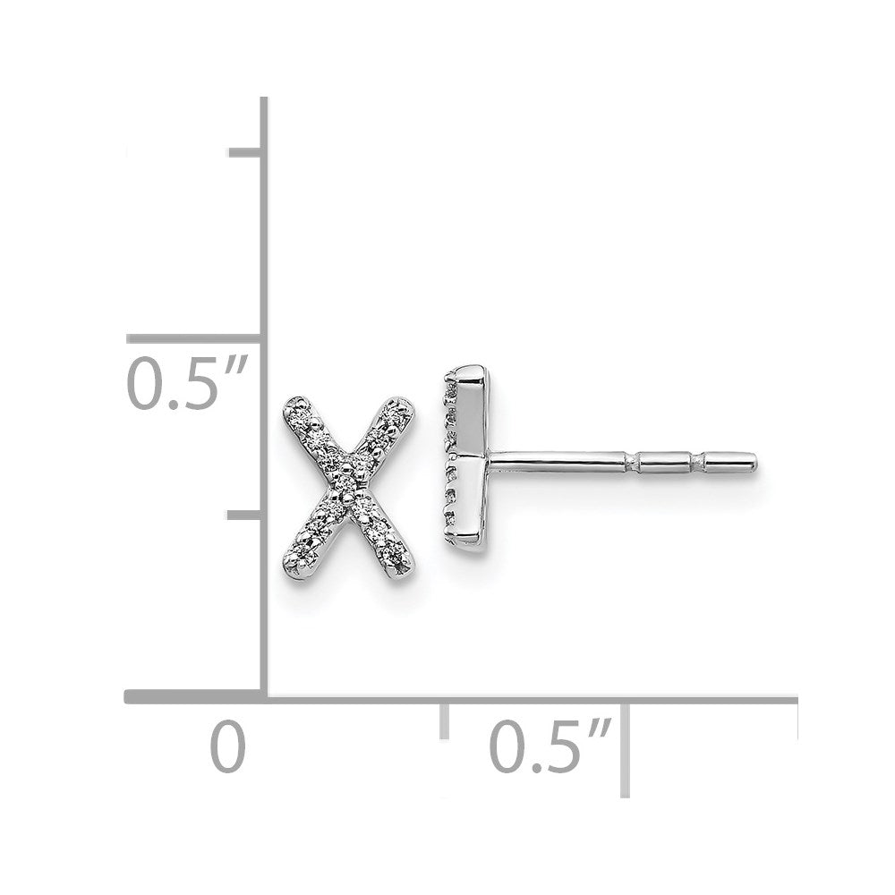 14k White Gold Diamond Initial X Earrings