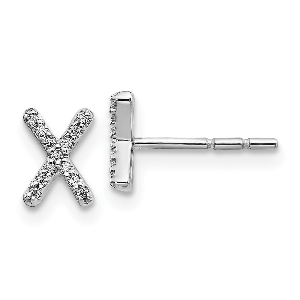 14k White Gold Diamond Initial X Earrings
