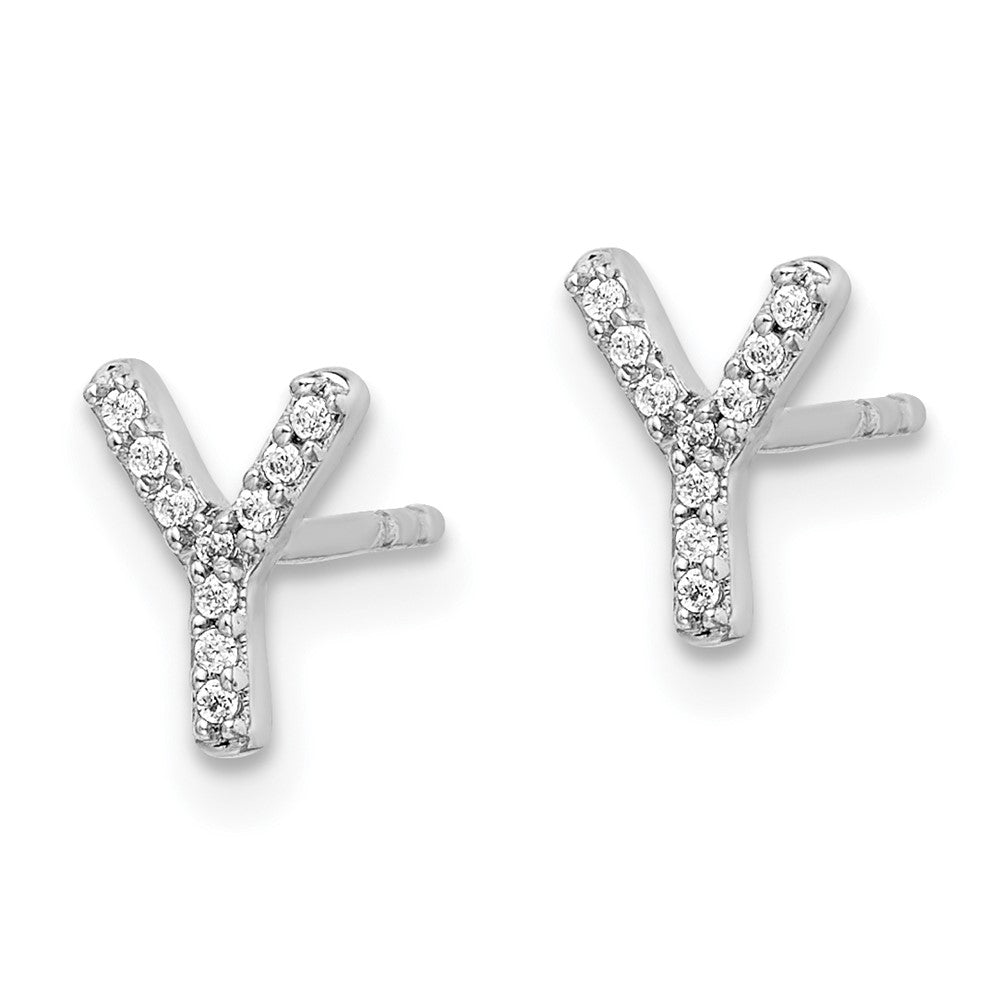 14k White Gold Diamond Initial Y Earrings
