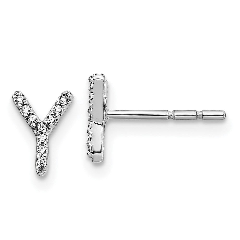 14k White Gold Diamond Initial Y Earrings