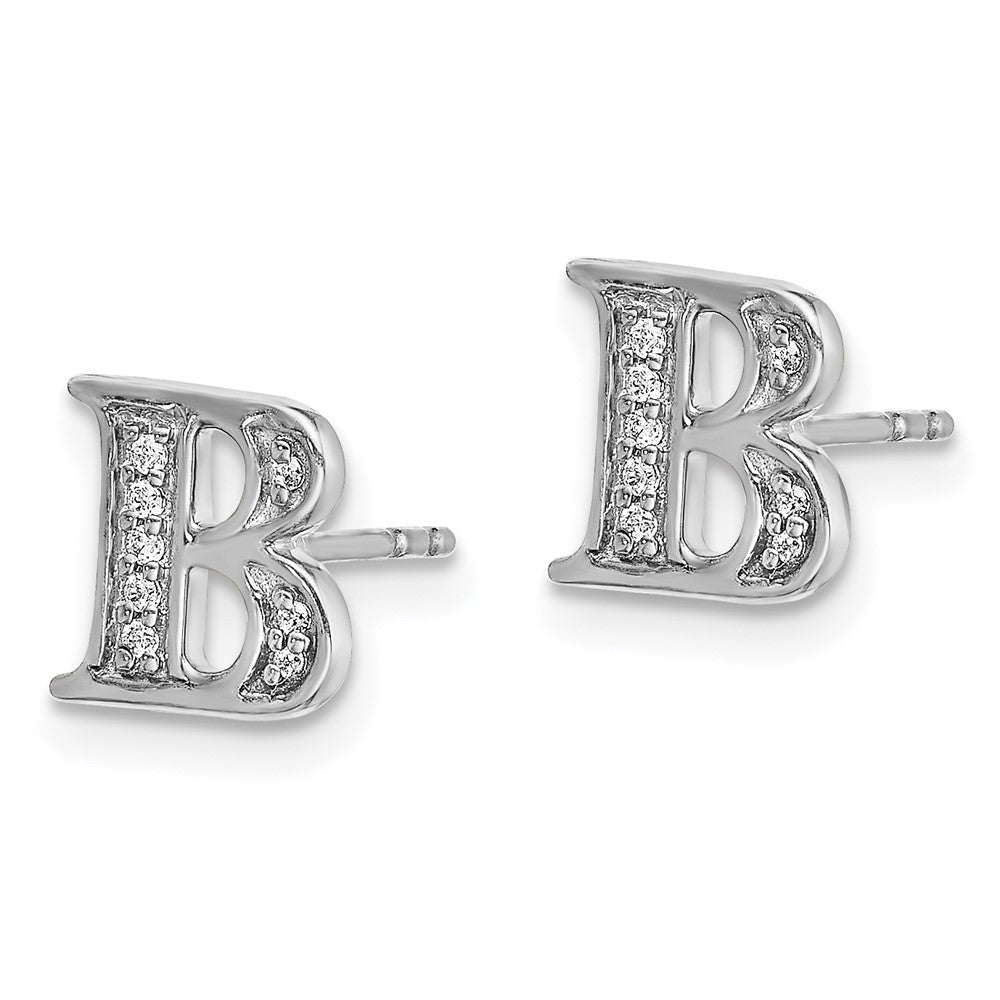 14k White Gold Diamond Initial B Earrings