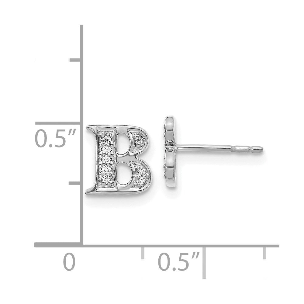 14k White Gold Diamond Initial B Earrings