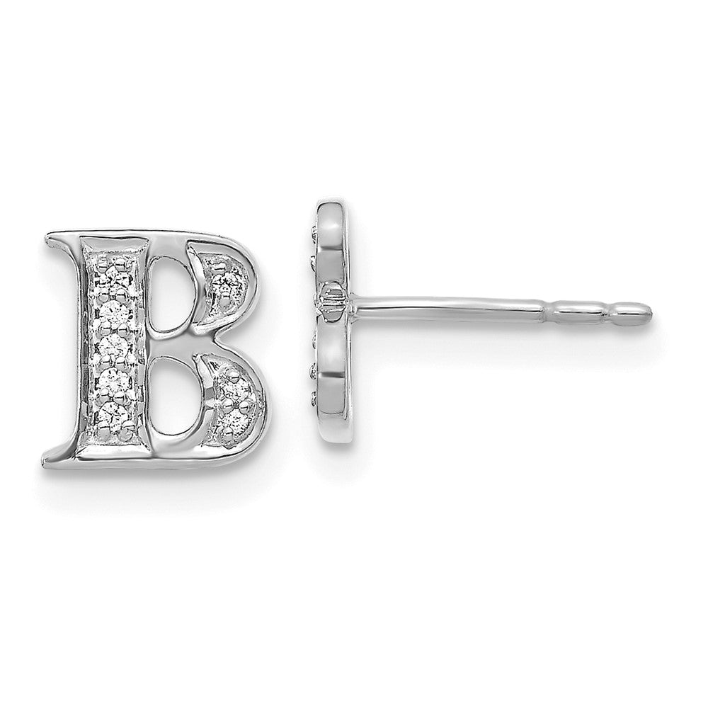 14k White Gold Diamond Initial B Earrings