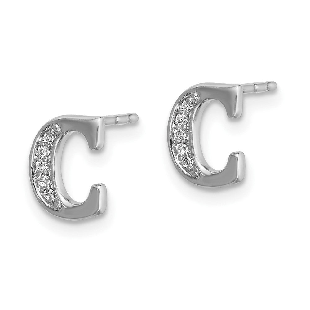14k White Gold Diamond Initial C Earrings