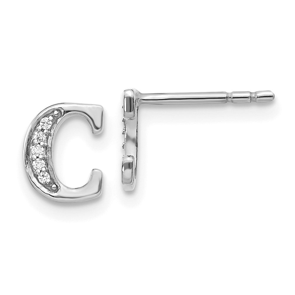 14k White Gold Diamond Initial C Earrings