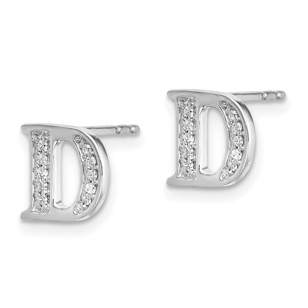 14k White Gold Diamond Initial D Earrings
