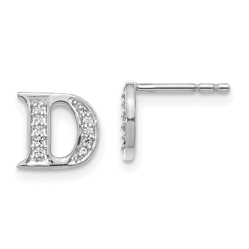 14k White Gold Diamond Initial D Earrings