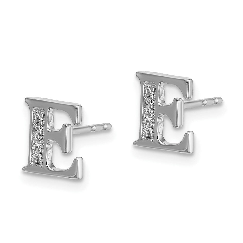 14k White Gold Diamond Initial E Earrings