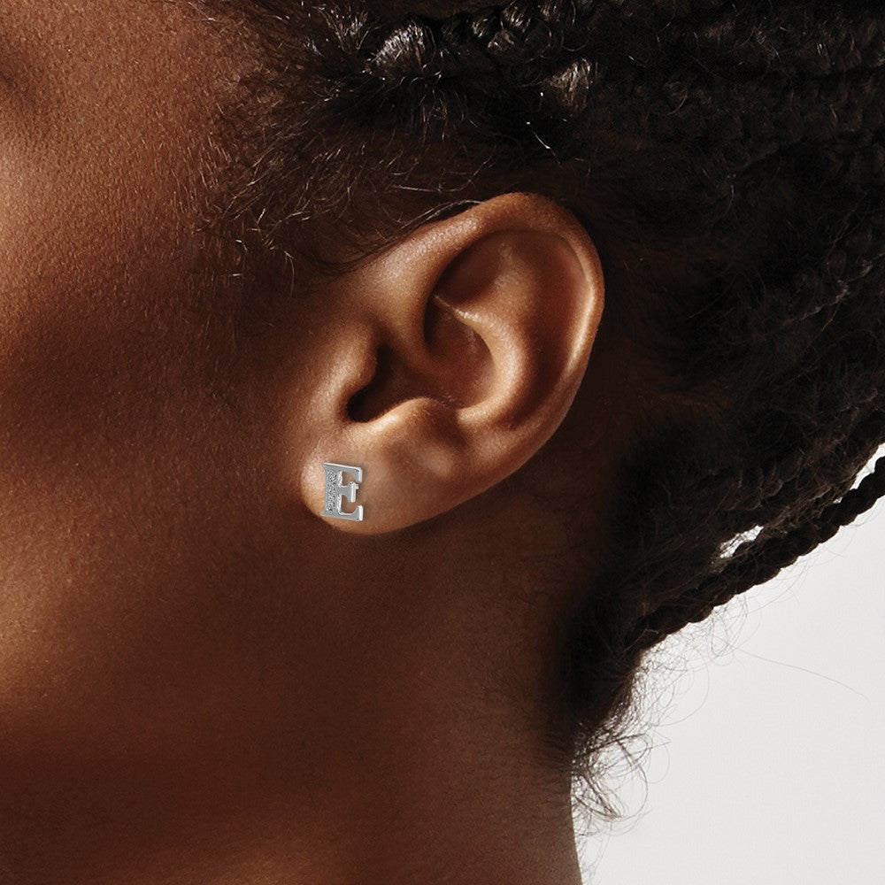 14k White Gold Diamond Initial E Earrings